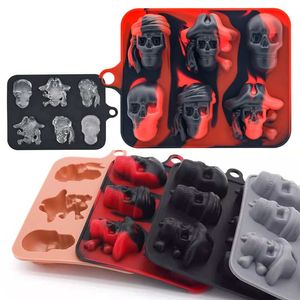 Ferramentas de sorvete de caveira 3D Molde de silicone macio Molde de gelo para coquetéis de uísque Bebidas Urso de café gelado Pistola rosa Forma de pirata Ferramenta de barra de gelo Molde de cubo