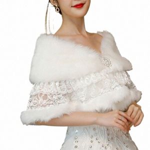 women Retro Plush Shawl Wrap Wedding Dr Scarf Stoles Tiered Floral Lace Patchwork Bridal Bolero Winter Warm Prom Party N8iE#