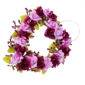 Decorative Flowers Christmas Wreath Artificial Garland Coat Hanger Wedding Fake Purple Heart Hanging Golden Handle