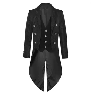Męskie okopy płaszcze czarne średniowieczne jacquard kurtka tylna płaszcz men goty długi steampunk formalny gotycki wiktoriańska sukienka impreza na Halloween