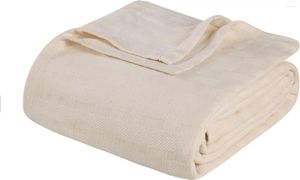 Blankets Cotton All-Season Blanket Basket Weave Design Soft Bedding Modern Boho Medium Weighted King Ivory