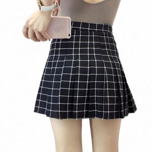 plaid Skirt Women Elegant Half Pleated Mini Skirts High Waist Casual School Uniforms Girls Plaids Pleated Skirts Summer Style v75F#