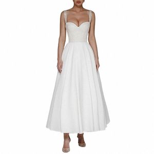 Corsetto civile Festa di nozze Dr A Line Spalline con lacci Abito da sposa semplice Abito da sposa bianco con maniche alla caviglia Abiti da sposa i2FA #