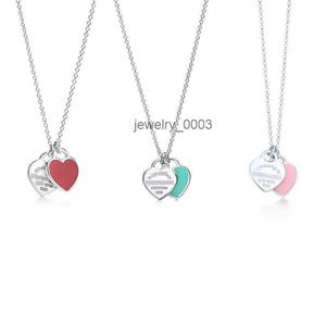 Pendant Necklaces Simple t Home S925 Sterling Silver Heart Brand Double Drip Glue Enamel Necklace Love Sweater Chain C7XK