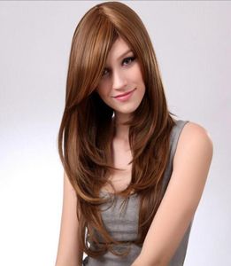 Perucas sintéticas New Women039s Natural Straight Human Hair Light Brown Long Wig77429863847498