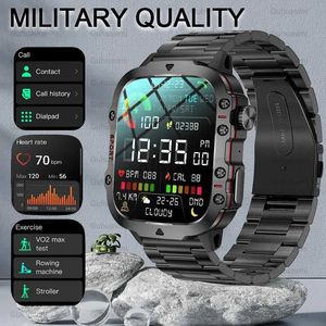 Armbandsur 2024New Rugged Military Fitness Smart Watch Men for Android Xiaomi iOS 3ATM Waterproof Sport Ai Voice Calling Smartwatch Outdoor 24329