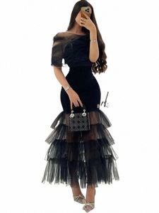 Party Dr für Frauen Elegante Damen Trailing Sexy Sleevel Mesh Patchwork BH LG Rock Damen Kleid Prom Dres Vestidos F1g8 #