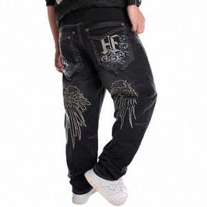 Manjeans Loose Baggy Jeans Hiphop 스케이트 보드 데님 바지 스트리트 댄스 힙합 랩 남성 검은 바지 Y4NQ#