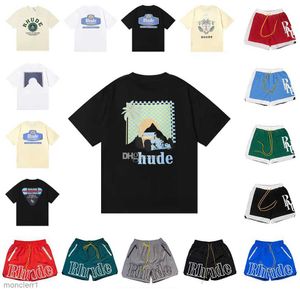 24SS Rhude Mens T Shirt Shorts Wysokiej jakości Designer Tess Casual Fashion Krótkie rękawie Europa Ameryka Mężczyźni Kobiety za okrągłe szyi i krótki rozmiar USA S-XL W2CB