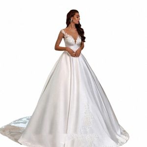 Sodigne Boho Satin Wedding Dres a Line Lace Aptliques Bridal Gowns Elegant V Neck Prince Wedding Party Gowns 2023 K4MR＃