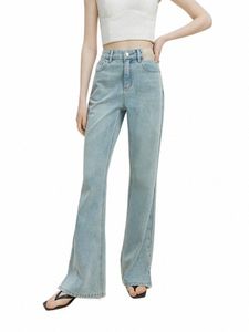 fsle офисные женские светло-голубые маленькие прямые джинсы с высокой талией для женщин, новинка 2023 года, летние тонкие джинсы для женщин, свободные повседневные джинсы Y4de #