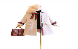 Шерстяные пальто для маленьких девочек, осенние и зимние детские длинные стильные куртки, верхняя одежда с жемчужными пуговицами, детское повседневное пальто, детская куртка 27 лет3717597