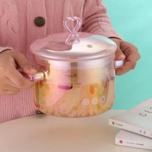 Ins Cute Highvalue Glass Pan High Borosilicate Heatresistant Binaural Soup Pot Open Fire Instant Noodle Cooking 240308