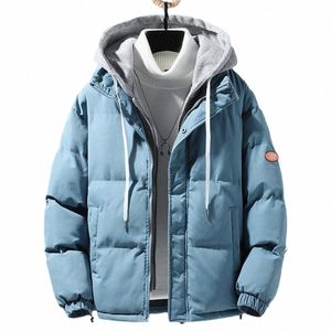 Män huva Cott Coat Windproof Hooded Jackets för män förtjockade Cott Outwear med falsk tvådelar Design Multipel för män M8GB#