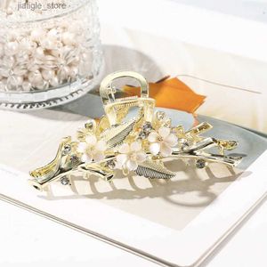 Haarspangen Gold Blume Elegante Strass Haarspange Luxus Perle Legierung Klaue Clip Frauen Hai Clip Haarspange Mode Haarschmuck Schmuck Y240329