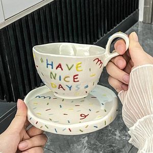 Copos pires 300ml criativo cerâmica xícara de café conjunto feliz aniversário caneca ter bons dias água potável casal café da manhã leite