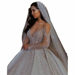 Lyxig sexig V -hals Dubai Arabian Ball Gown Wedding Dr Plus Size Sweetheart Backl Swee Train Bridal Dr Bling Luxu S3du#