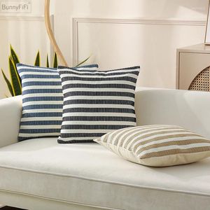 Pillow Blue Home Black Decoration Cover Brown Cotton Woven Stripe Sofa Bed 45x45cm Living Room Bedroom