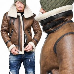 Autumn Winter British Style Men Jackets Coat 2023 Streetwear Warm Teddy Bear Men Coat Turtleneck Faux Leather Zipper Outwear U0fe#