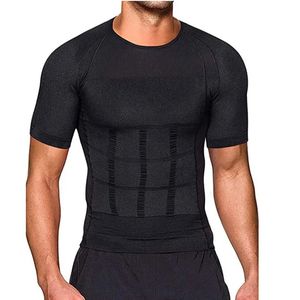 Men Body Toning T-Shirt Body Shaper Corrective Posture Shirt Slimming Belt Belly Abdomen Fat Burning Compression Corset 240323