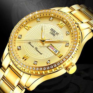 Swiss varumärke hela automatisk rörelse klocka med diamantlysande kalender klocka för män koreansk version icke-mekanisk kvinnlig vattentät