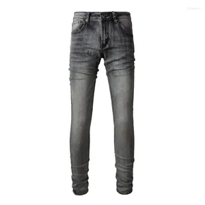 Jeans masculinos homens cinza preto alto estiramento denim streetwear magro calças cônicas calças cinza clássico