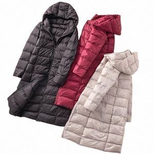 women Hooded Down Coat 2023 New Autumn Winter Warm Light White Duck Down Jacket Parkas Ladies Loose Slim Lg Windproof Outwears 74cy#