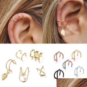 Ear Cuff American New Fashion Womens Proste kolczyki Osobowość Mticolor Gold Sier Leaf Dangle Charge Biżuter