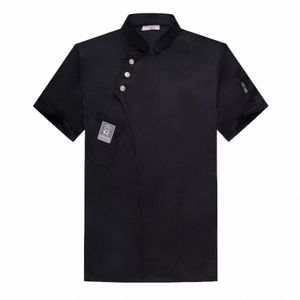 Garçom Casaco Camisa Respirável Sushi Jaket Chef Desgaste Cozinha Curto Restaurante Logotipo Trajes Cozinhe Manga Livre Uniforme Barbeiro o1L7 #