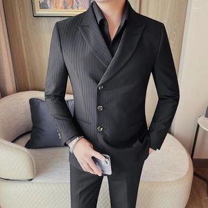 Ternos masculinos blazer negócios formal wear elegante único breasted listra blazers jaqueta para homem todos os jogos fino ajuste casual terno casacos homem