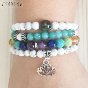 Armbänder ruhige Japa Lotus Blume 7 Chakra Howlite Turmaline Armband Frauen Perle 108 Mala Meditation Mala Wickelarmband