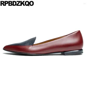 Casual Shoes British Women Multi Colored Cow Skin 34 Pointy Toe Comfy Office Slip On Loafers Genuine Leather Work Flats Patchwork Court