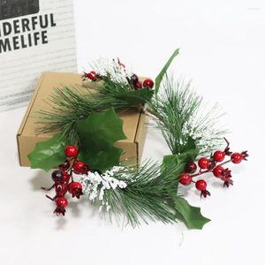 Decorative Flowers Christmas Candle Rings Red Berry Pinecone Wreath Garland Artificial Pine Needle