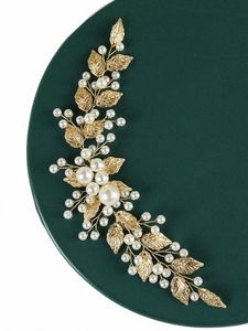 golden Leaf Pearls Headband Handmade Bride Headdr Vintage 90s Elegant Women Headpieces for Party Wedding Hair Accories M1XT#