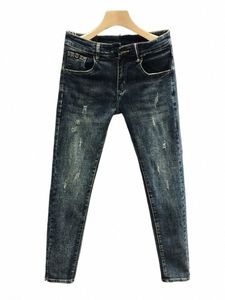 Spring Autumn Fi Men's Jeans Skinny Wing Jeans Blue Stretch Classical Pencil Pants Slim Fit Streetwear Menkläder R63W#