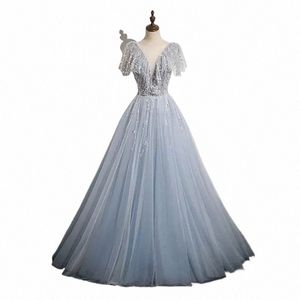 Kvinnors a-line party Dr Palace Style Sexig rund hals ärm paljett Tassel snörning prom dres för kvinnor vestido de festa f0rz#