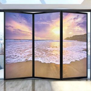 Window Stickers Privacy Glass Film Seascape Frosted Sun Blocking Glue-Free Static Adhesive Bathroom Door Decoration