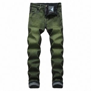 kakan - Nuovi jeans elastici europei e americani da uomo, High Street Wed Old Green Black Lg Jeans K36-6671 r2Mi #