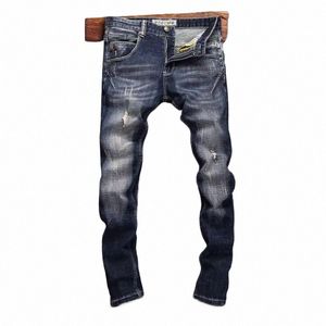 Neu Fi Männer Jeans Hohe Qualität Retro Schwarz Blau Stretch Slim Fit Zerrissene Jeans Männer Spliced Designer Vintage Denim Hosen w6Ry #