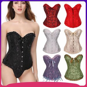 Damen-Shaper, sexy Korsetts, Bustiers, florale Spitzenoberteile für Frauen, Blumendruck, Vintage-Korsett, Gothic-Satin, Dessous über der Brust, Übergröße