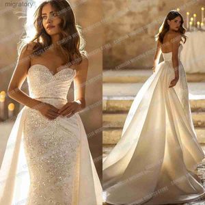 Urban Sexy Kleider Einfache Abnehmbare Hochzeit Für Frauen Glitzernde Meerjungfrau Formale Sanfte Ärmellose Satin Brautkleider Vestidos De Novia yq240329