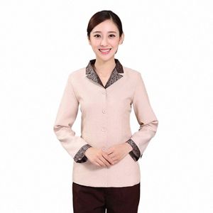 wholesale Supply Cleaning Service Uniform Lg Sleeve Linen Hotel Room Work Clothes Suit Collar Spa Waiter Autumn and Wint I33U#