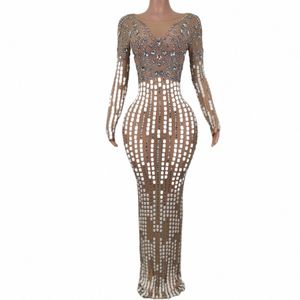 women Sexy Evening Party Celebrati Prom Gowns Birthday Pearl Mesh Dr Floor Length Dr Singer Perspective Dr Fanxing i6qt#