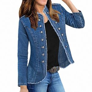 Jeans Casual Jackets Ladies 2023 Tassel Single Breasted Slim Denim Coat Vintage Blue Wed LG Sleeve Plus Size Wead Women Jackets J0R3#