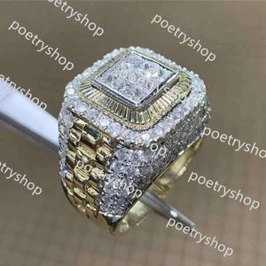Band Rings Band Rings Domineering Gold Color Hip Hop Ring for Men Women Fashion Inlaid White Zircon Stones Punk Wedding Ring Jewelry J230330