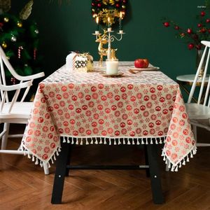 Table Cloth Christmas Red Gold Elk Tablecloth Bronzing Tassel Cotton Linen Cover Home Party Holiday El Decor Clot