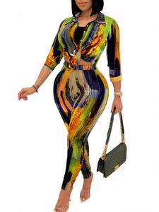 LW Plus Size Tie Dye Regular Fit Pants Set Shirt Collar Gradient Print Mönster Två bit outfit Casual Matching Suit for Women N8F9#