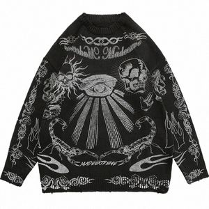 Hip Hop Rock Y2K Zipper Cardigan Sticked Warm Loose Skull Cott Tröja Etniska toppkläder Autumn och Winter New Street Style T1EL#