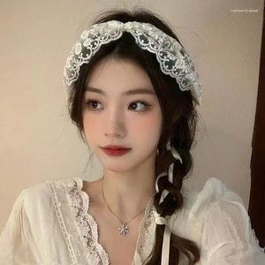 Hair Clips 2024 Fashion Hollow Out Flower Lace Hoop Bands For Women Girls Milky White Color Headbands Accessories Headwear