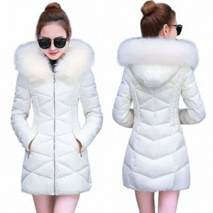 winter Coat Women Fur Collar Hooded Parka Slim Black White Cott-padded Jacket Lg Sleeve Thickened Warm Puffer Jacket New n5gp#